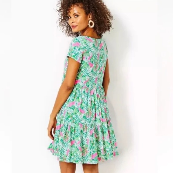 LILLY PULITZER GEANNA SWING SHORT SLEEVE DRESS SOLEIL PINK GOOD HARE DAY M - Picture 4 of 8